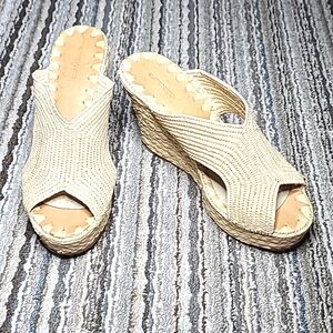 Carrie Forbes Lina Raffia Woven Wedge Slide Sandals Sz 38EU/7US